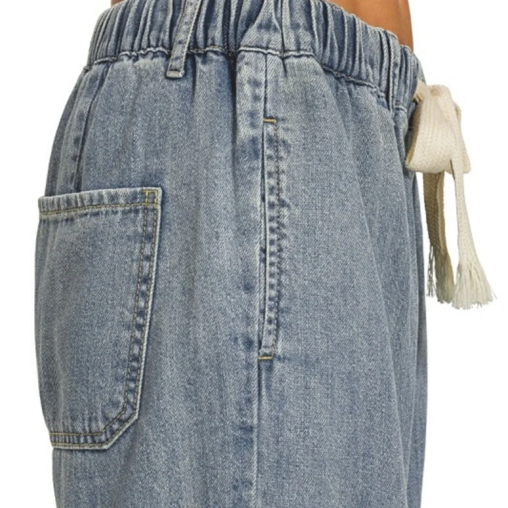 Zenana Wide Leg Denim Pants Drawstring Elastic Waist High Rise Small NWT - Picture 3 of 13